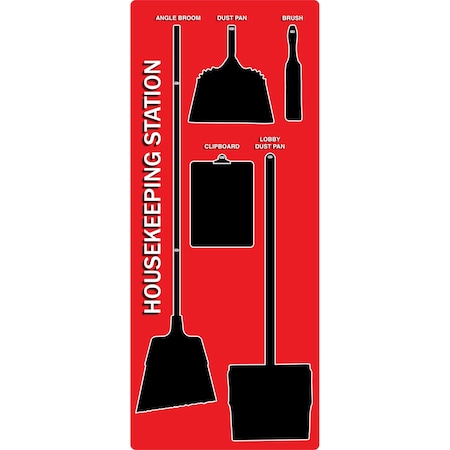 5S Housekeeping Shadow Board Broom Station Version 12 - Red Board / Black Shadows  With Broom